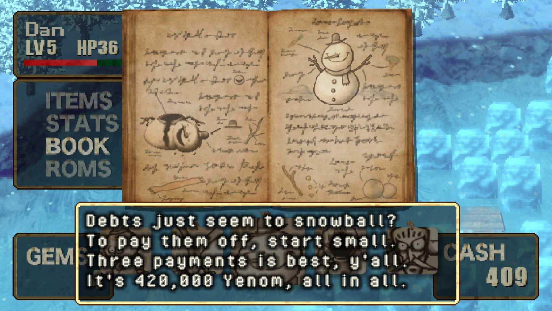 A bestiary entry for a snowman boss in Stray Children.